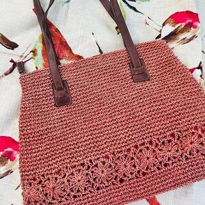 Straw Woven Tote Bag Red Crocheted Handbag Festival Bag Woven Beach Bag